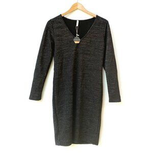 NWT PinkBlush Maternity Long Sleeve Dress Fitted Black Shimmer Stretchy